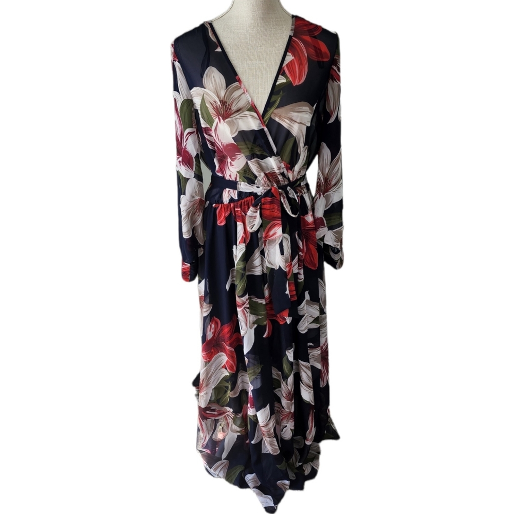 KATE AND LILLY WOMEN'S NAVY BLUE FLORAL PRINT MAXI DRESS SIZE 12